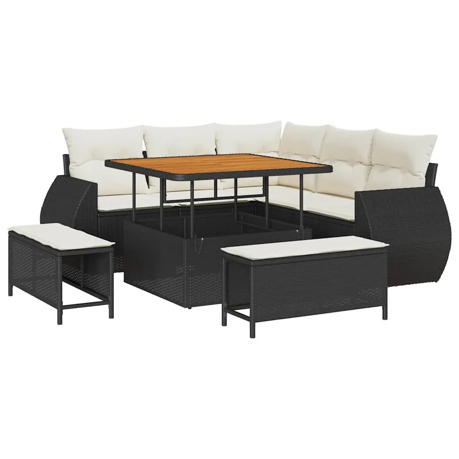 Ensemble de canapé de jardin 8 pcs Noir polyrotin - 2