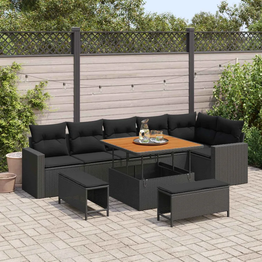 Ensemble de canapé de jardin 9 pcs Noir polyrotin