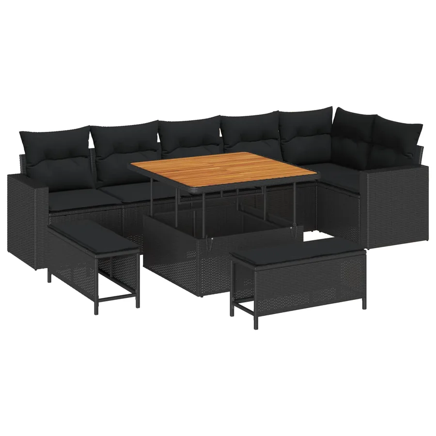 Ensemble de canapé de jardin 9 pcs Noir polyrotin - 2