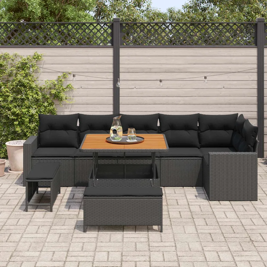 Ensemble de canapé de jardin 9 pcs Noir polyrotin - 3