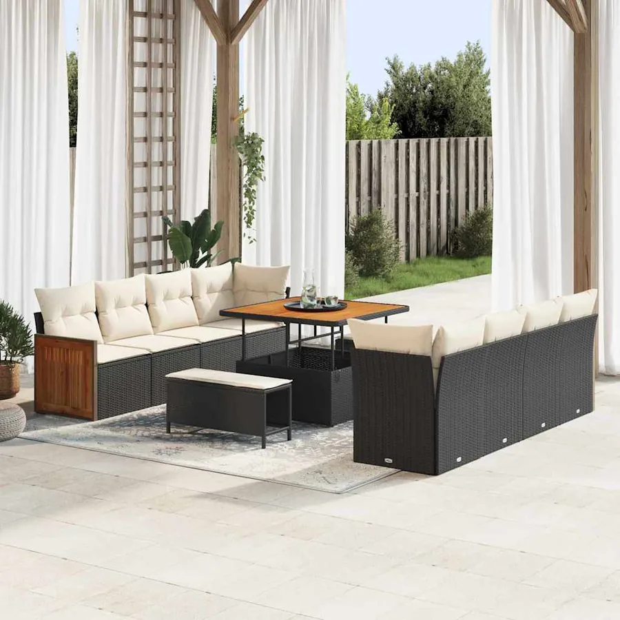 Ensemble de canapé de jardin Noir et Crème 231 x 224 x 85 cm