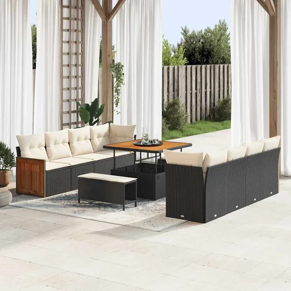 Ensemble de canapé de jardin Noir et Crème 231 x 224 x 85 cm