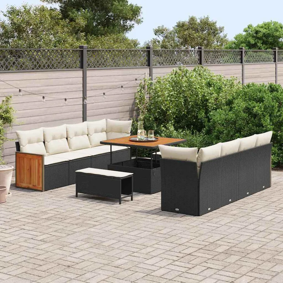 Ensemble de canapé de jardin Noir et Crème 231 x 224 x 85 cm - 3