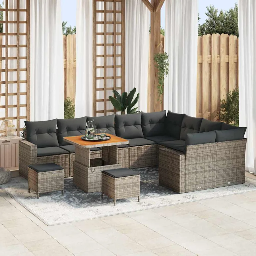 Ensemble de canapé de jardin 12 pcs Gris polyrotin