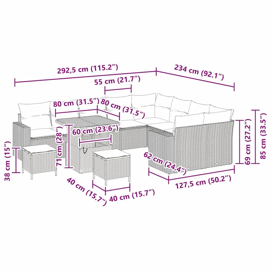 Ensemble de canapé de jardin 12 pcs Gris polyrotin - 10