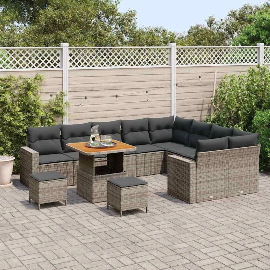 Ensemble de canapé de jardin 12 pcs Gris polyrotin - 3