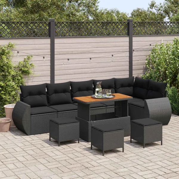 Ensemble de canapé de jardin 10 pcs Noir polyrotin