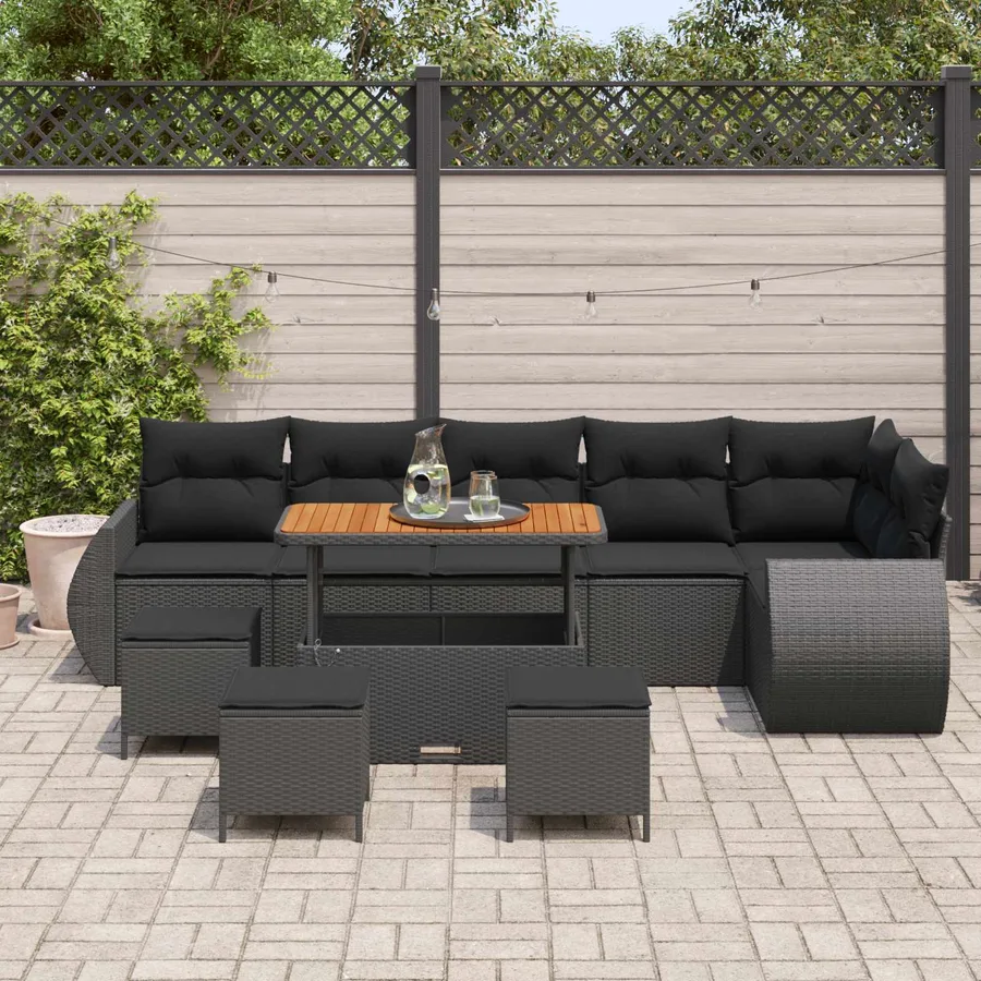 Ensemble de canapé de jardin 10 pcs Noir polyrotin - 3