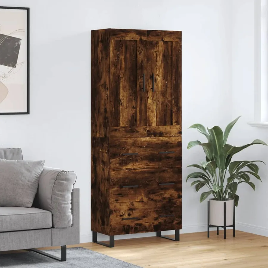 Buffet haut Chêne fumé 69,5x34x180 cm Bois d'ingénierie