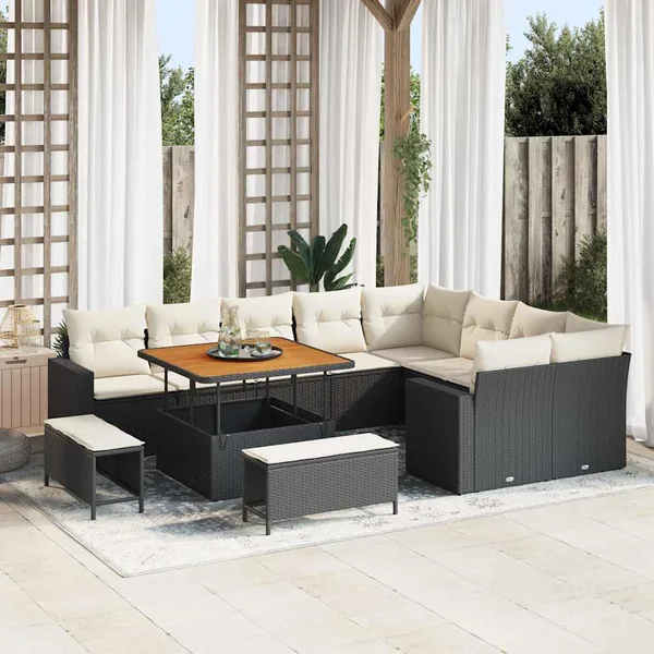 Ensemble de canapé de jardin 12 pcs Noir polyrotin