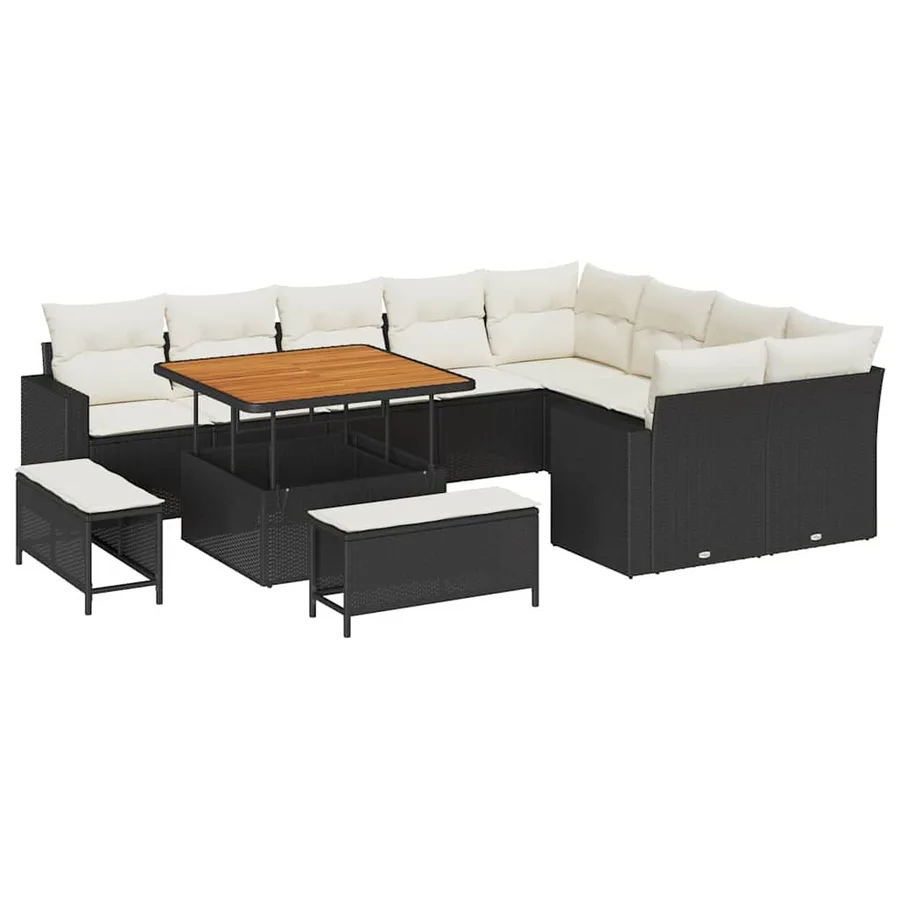 Ensemble de canapé de jardin 12 pcs Noir polyrotin - 2