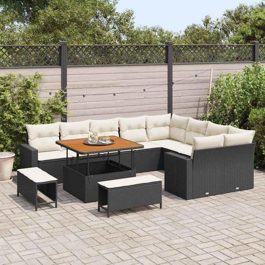 Ensemble de canapé de jardin 12 pcs Noir polyrotin - 3
