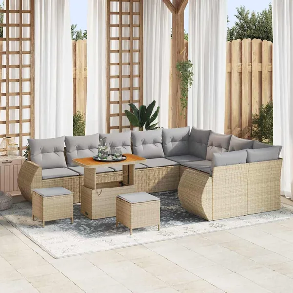 Ensemble de canapé de jardin 12 pcs Beige polyrotin