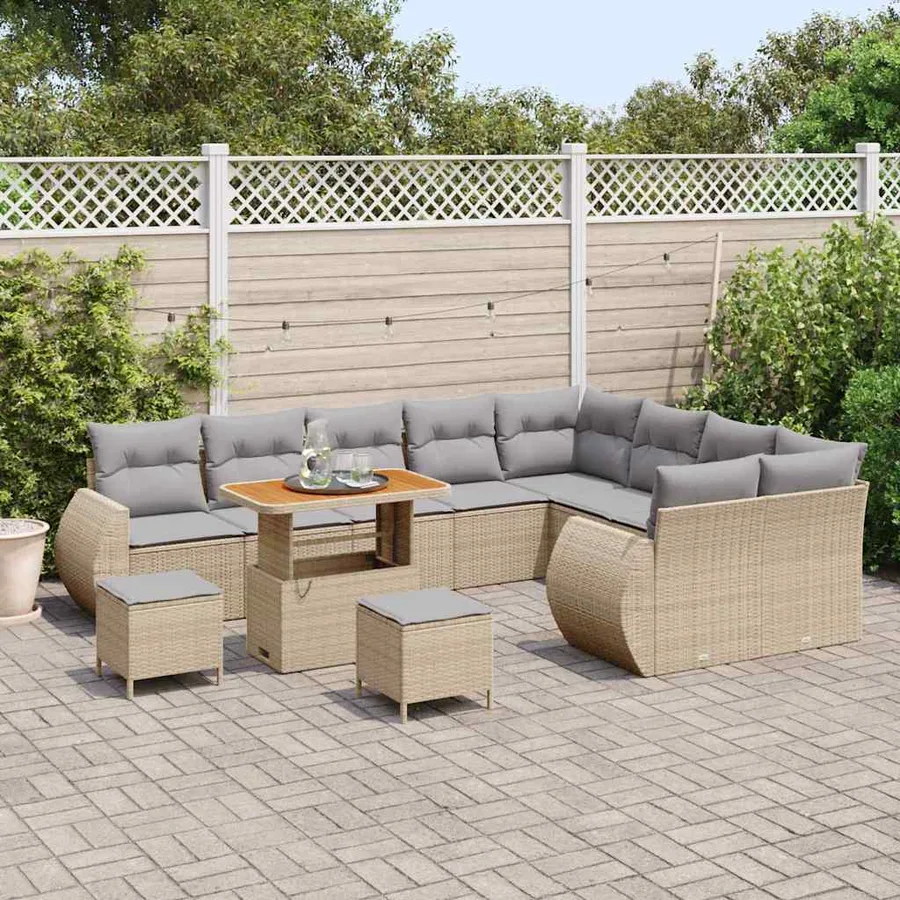 Ensemble de canapé de jardin 12 pcs Beige polyrotin - 3