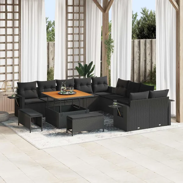 Ensemble de canapé de jardin 13 pcs Noir polyrotin