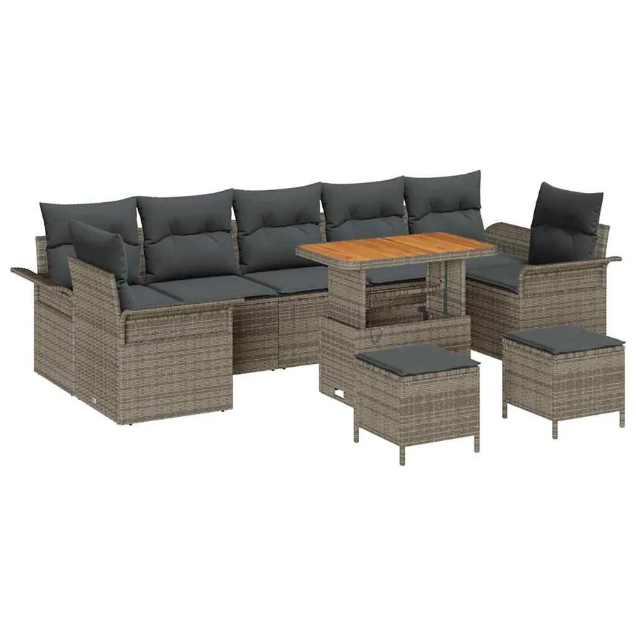 Ensemble de canapé de jardin avec coussin 10 pcs Gris polyrotin - 2