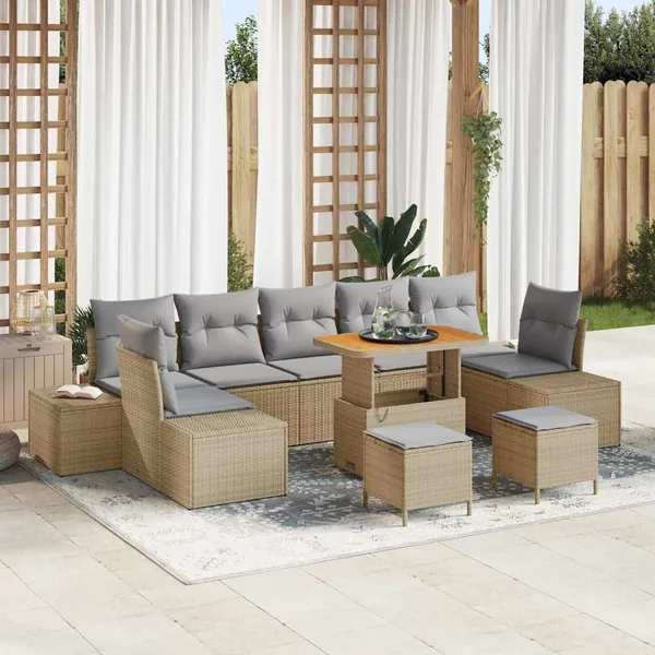 Ensemble de canapé de jardin 10 pcs Beige Poly rotin