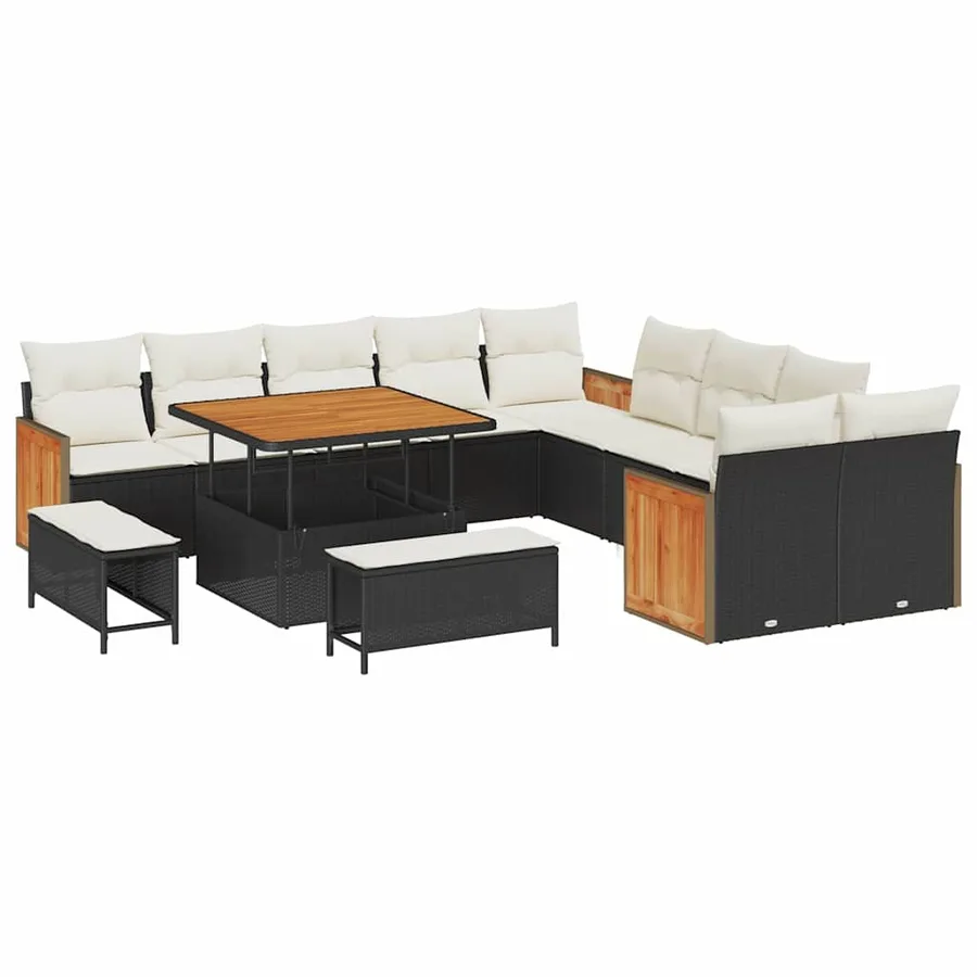 Ensemble de canapé de jardin 17 pcs Noir et Crème polyrotin - 2
