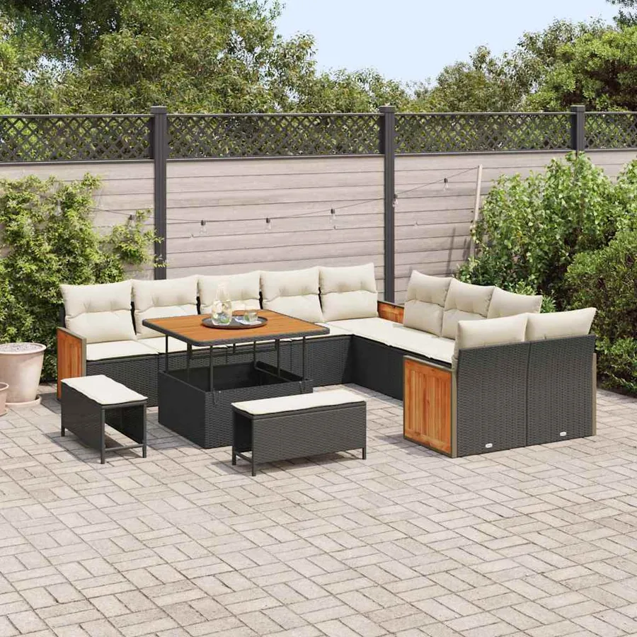 Ensemble de canapé de jardin 17 pcs Noir et Crème polyrotin - 3