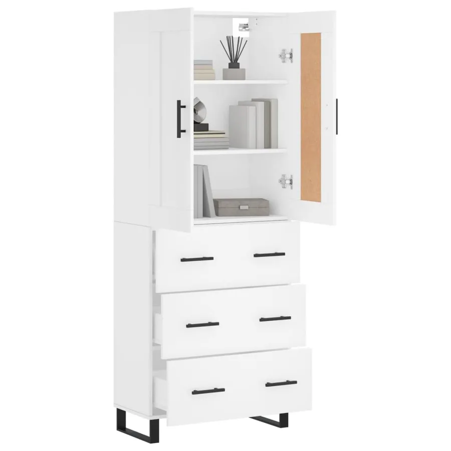 Buffet haut Blanc 69,5x34x180 cm Bois d'ingénierie - 3