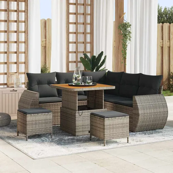 Ensemble de canapé de jardin 8 pcs Gris polyrotin