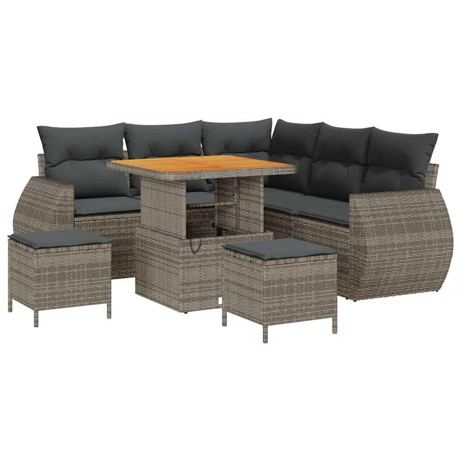 Ensemble de canapé de jardin 8 pcs Gris polyrotin - 2