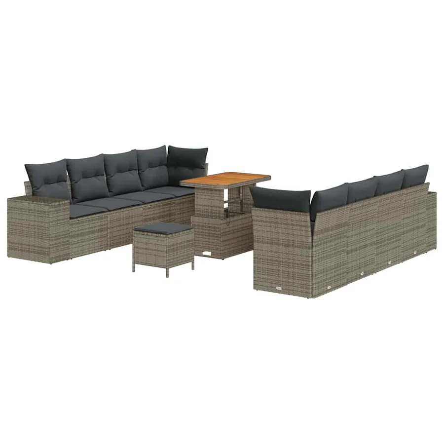 Ensemble de canapé de jardin avec coussin 11 pcs Gris polyrotin - 2
