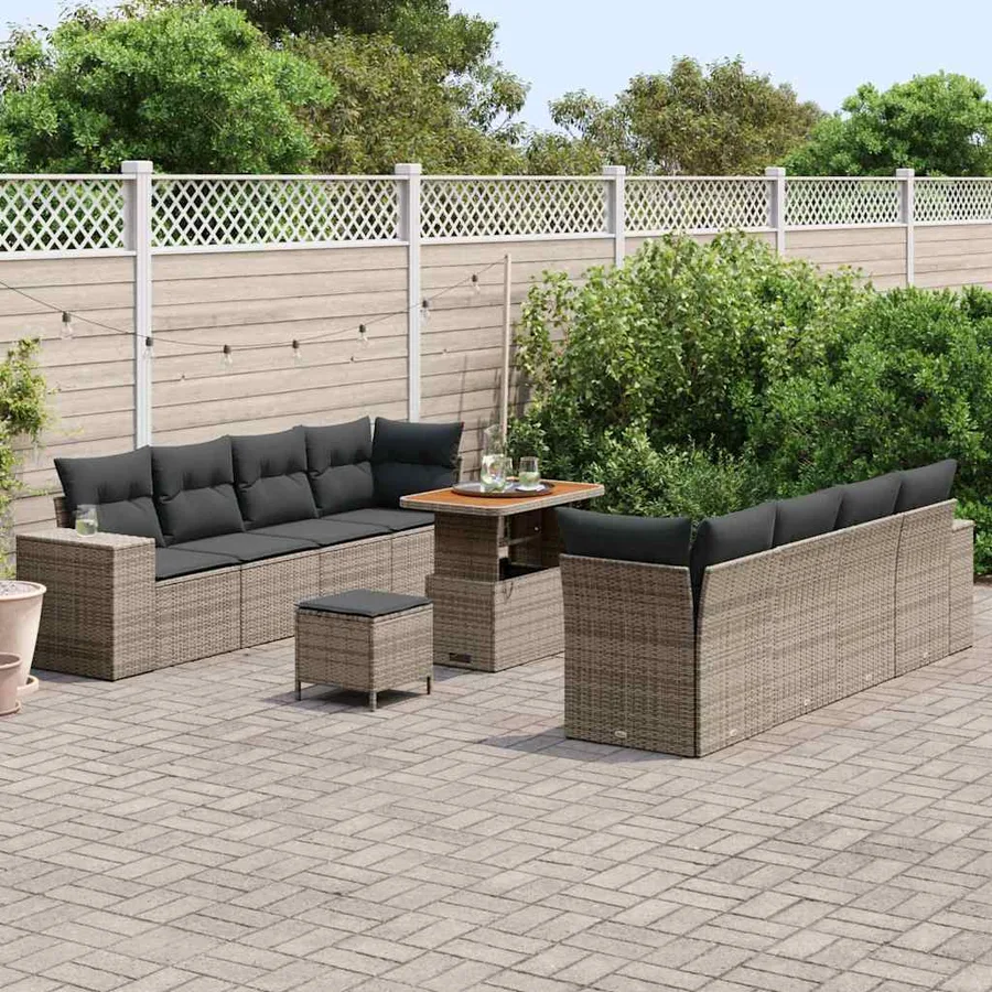 Ensemble de canapé de jardin avec coussin 11 pcs Gris polyrotin - 3