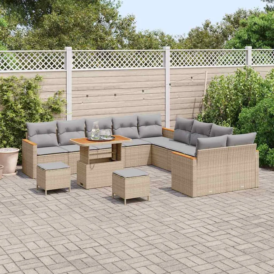 Ensemble de canapé de jardin 13 pcs Beige polyrotin - 3