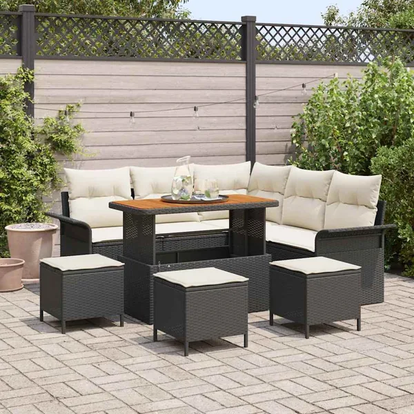 Ensemble de canapé de jardin avec coussin 9 pcs Noir polyrotin