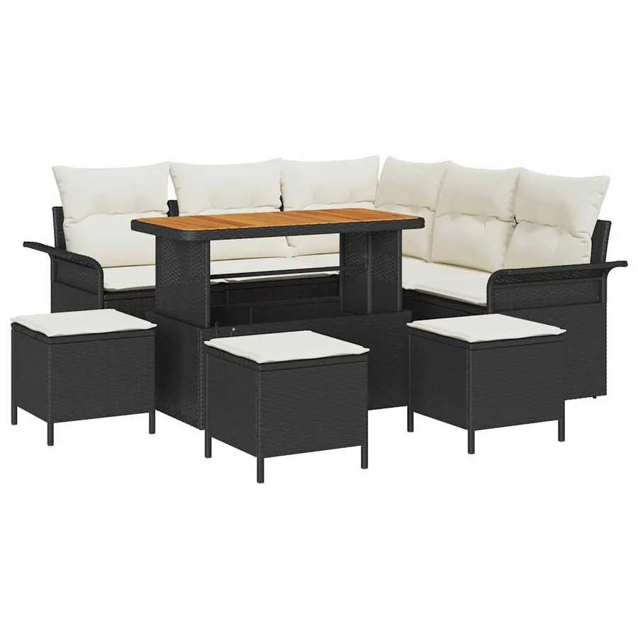 Ensemble de canapé de jardin avec coussin 9 pcs Noir polyrotin - 2