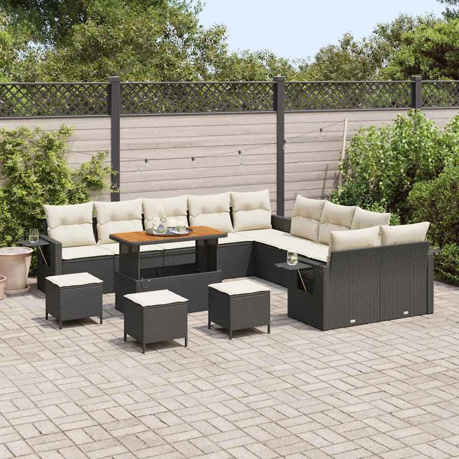 Ensemble de canapé de jardin 14 pcs Noir polyrotin - 3