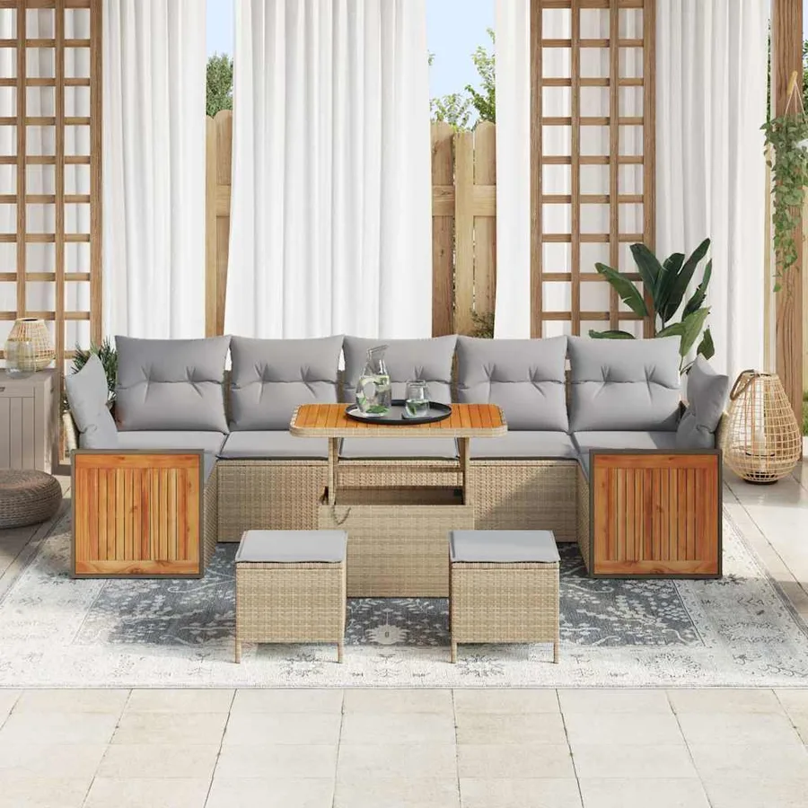 Ensemble de canapé de jardin 13 pcs Beige et Gris clair - 3