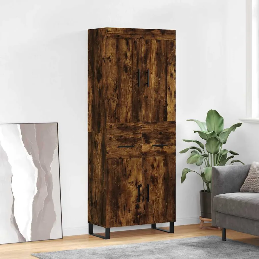Buffet haut Chêne fumé 69,5x34x180 cm Bois d'ingénierie