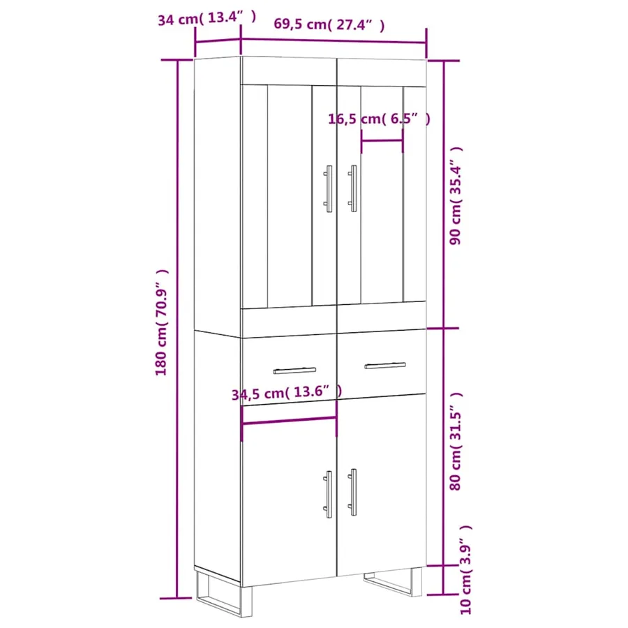 Buffet haut Chêne fumé 69,5x34x180 cm Bois d'ingénierie - 14