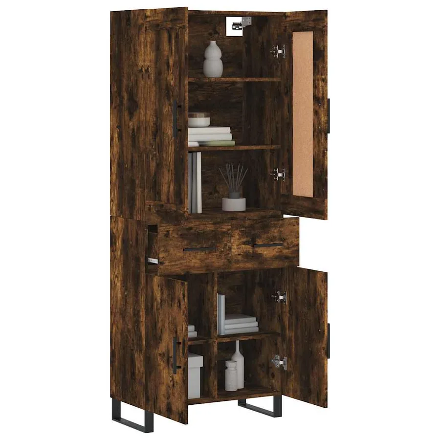 Buffet haut Chêne fumé 69,5x34x180 cm Bois d'ingénierie - 3
