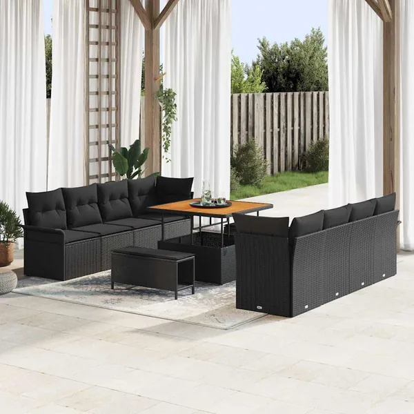 Ensemble de canapé de jardin avec coussin 11 pcs Noir polyrotin