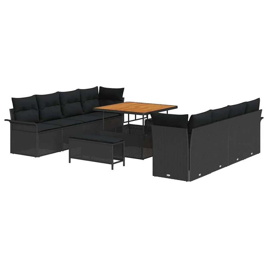 Ensemble de canapé de jardin avec coussin 11 pcs Noir polyrotin - 2