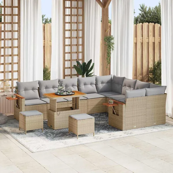 Ensemble de canapé de jardin 13 pcs Beige et Gris clair