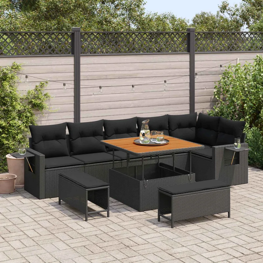 Ensemble de canapé de jardin 9 pcs Noir polyrotin