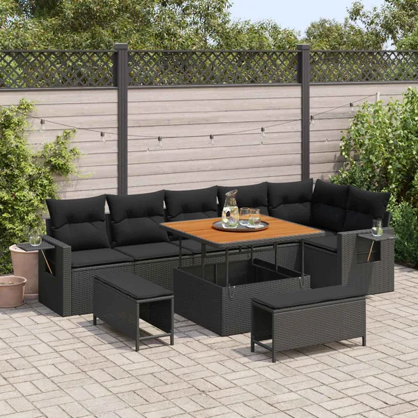 Ensemble de canapé de jardin 9 pcs Noir polyrotin