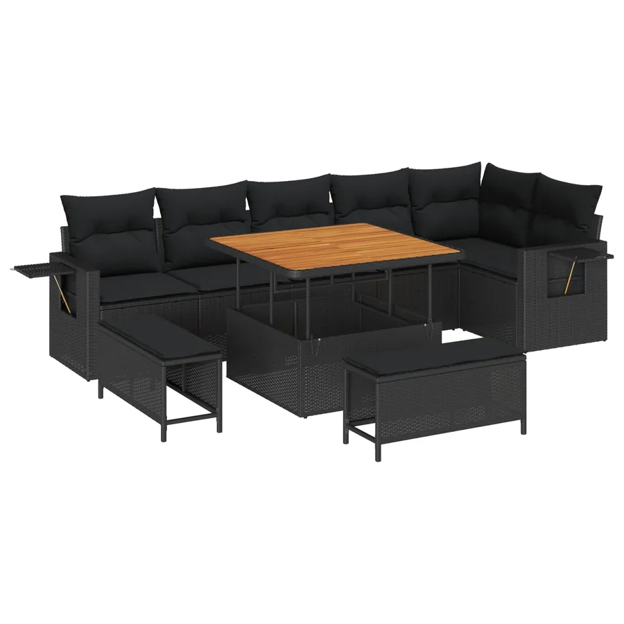 Ensemble de canapé de jardin 9 pcs Noir polyrotin - 2