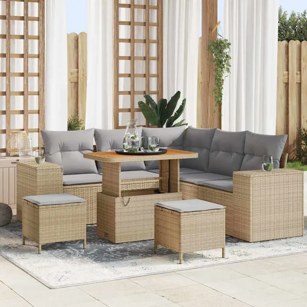 Ensemble de canapé de jardin avec coussin 8 pcs Beige polyrotin