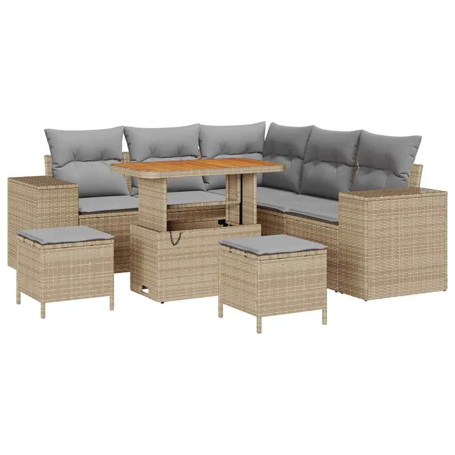 Ensemble de canapé de jardin avec coussin 8 pcs Beige polyrotin - 2