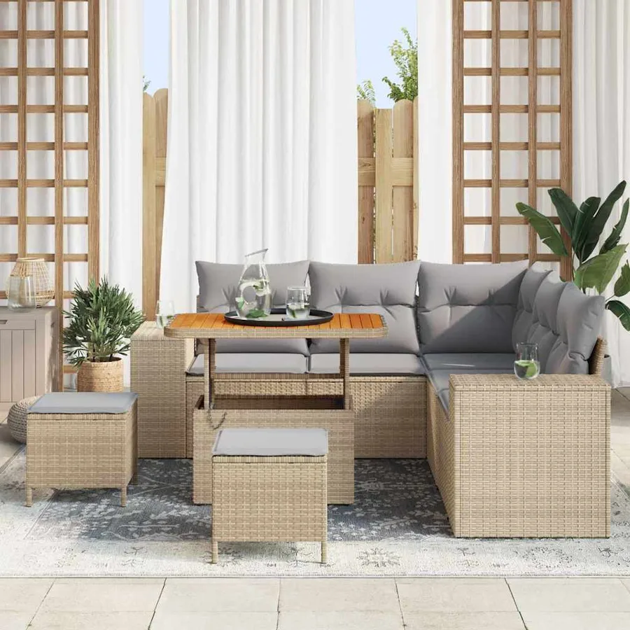 Ensemble de canapé de jardin avec coussin 8 pcs Beige polyrotin - 3