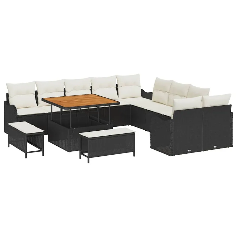 Ensemble de canapé de jardin avec coussin 13 pcs Noir polyrotin - 2