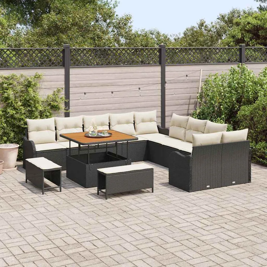 Ensemble de canapé de jardin avec coussin 13 pcs Noir polyrotin - 3
