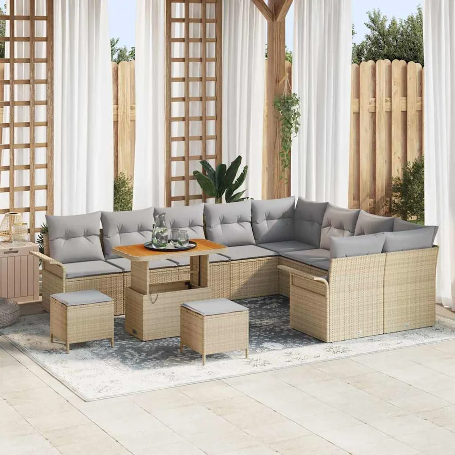Ensemble de canapé de jardin 12 pcs Beige polyrotin