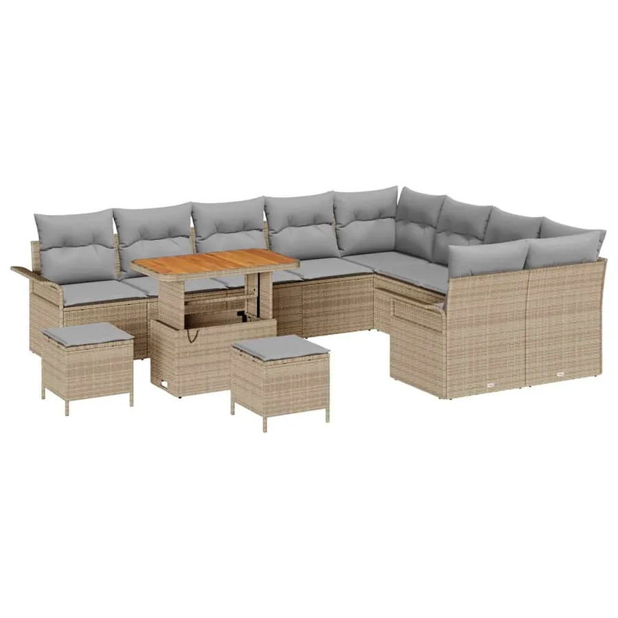 Ensemble de canapé de jardin 12 pcs Beige polyrotin - 2