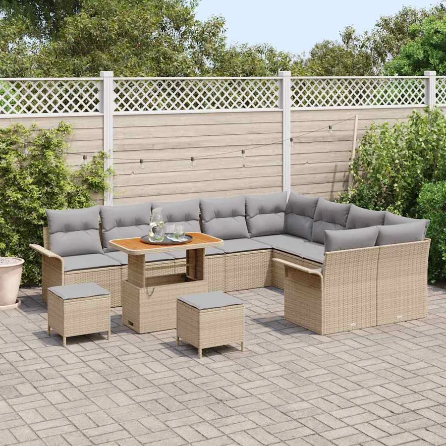 Ensemble de canapé de jardin 12 pcs Beige polyrotin - 3